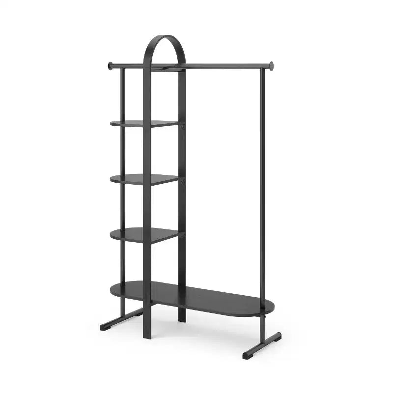 Eucalyptus Wood Garment Rack with 4 Shelves & Hanging Rod - Black
