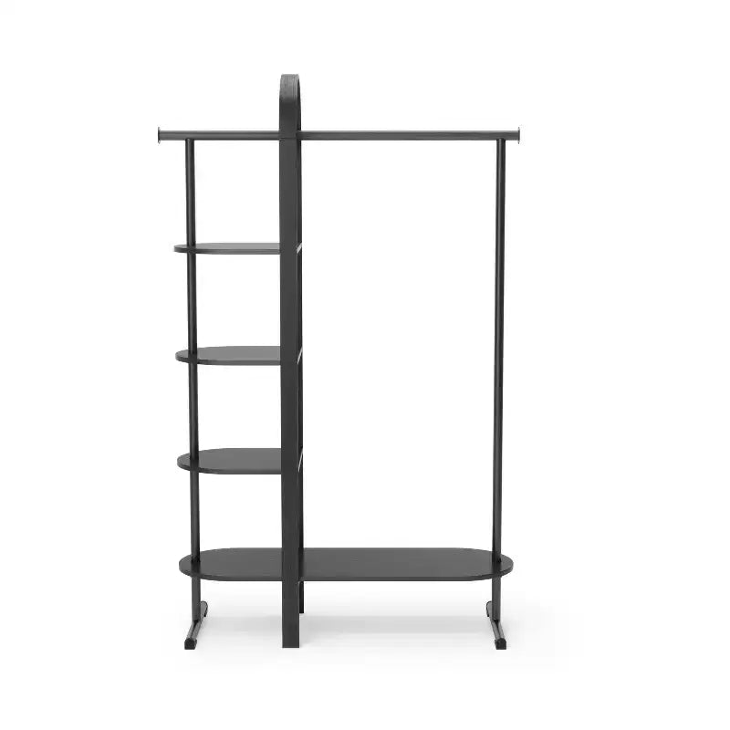 Eucalyptus Wood Garment Rack with 4 Shelves & Hanging Rod - Black