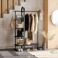 Eucalyptus Wood Garment Rack with 4 Shelves & Hanging Rod - Black