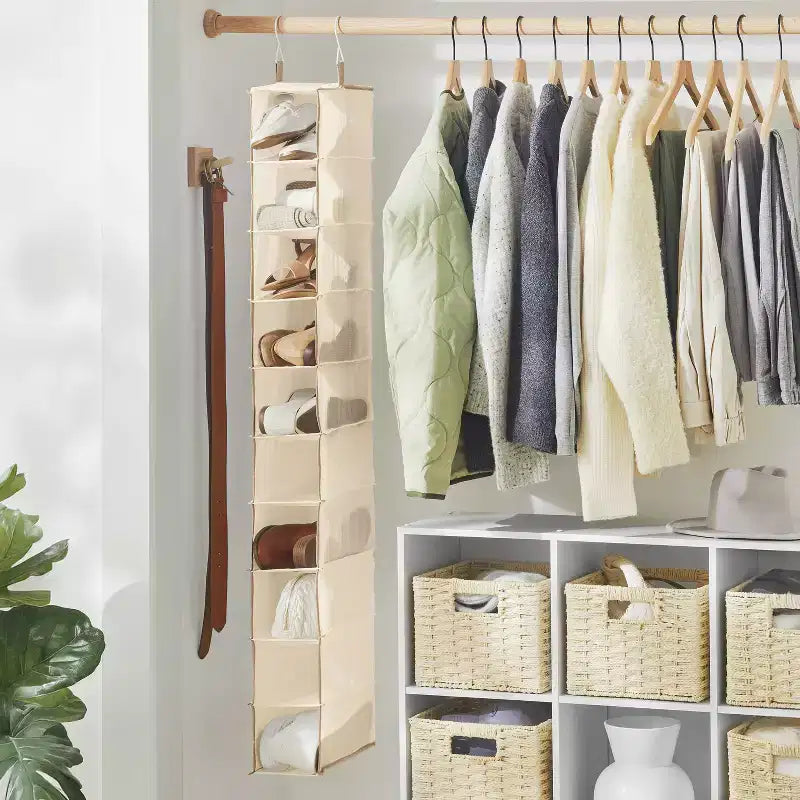 10-Shelf Hanging Shoe Storage Organizer - Tan