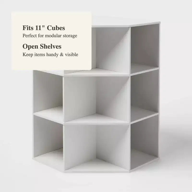 9-Cube Corner Bookshelf with Open Shelves - White