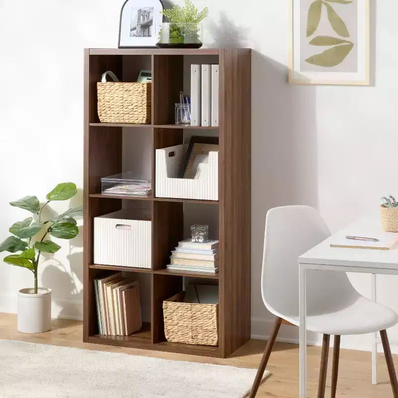 8-Cube Decorative Storage Organizer with Open Shelves - Walnut