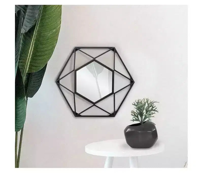 Howard Elliott 16"x16" Metal Framed 3D Geometric Wall Mirror Matte Black