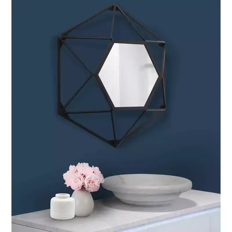 Howard Elliott 16"x16" Metal Framed 3D Geometric Wall Mirror Matte Black