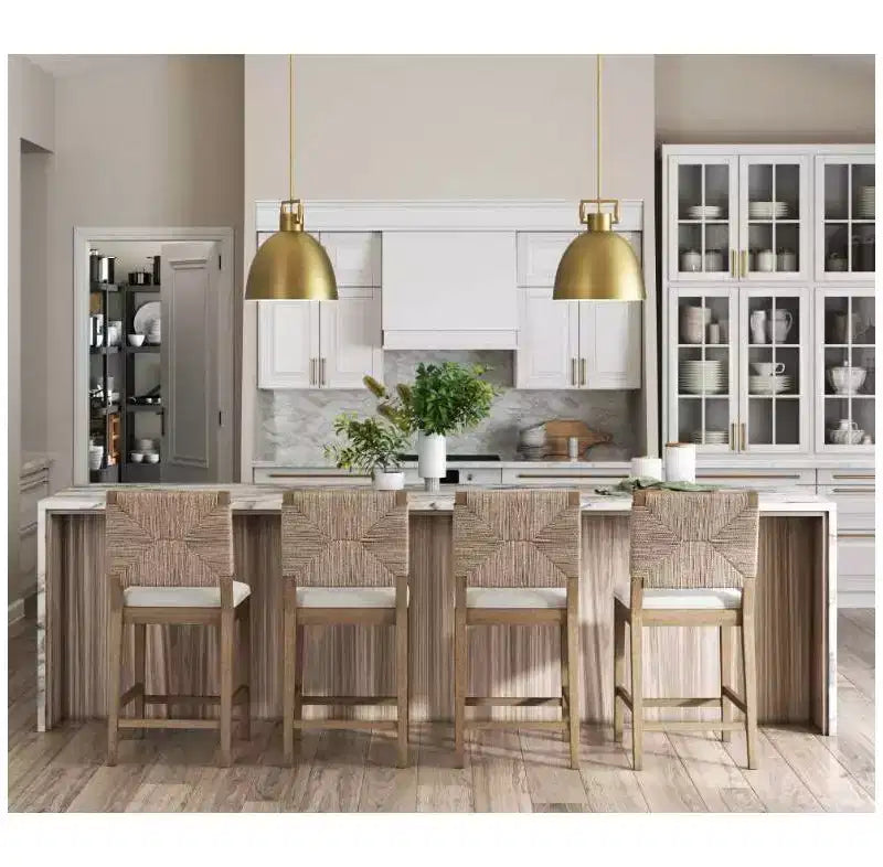 Set of 4 Counter Height Barstools with Seagrass Back & Boucle Seat - Cream