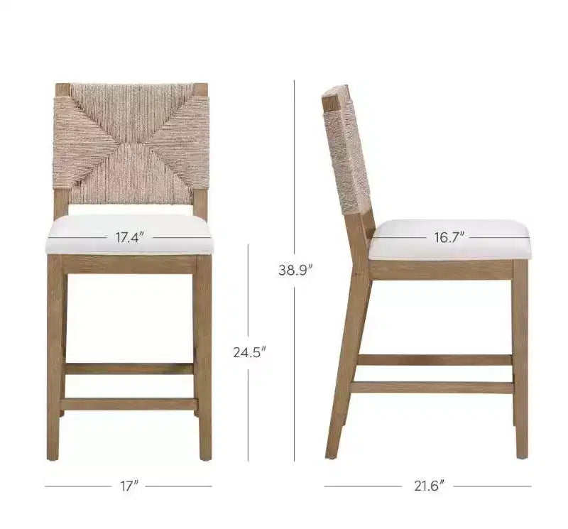 Set of 4 Counter Height Barstools with Seagrass Back & Boucle Seat - Cream