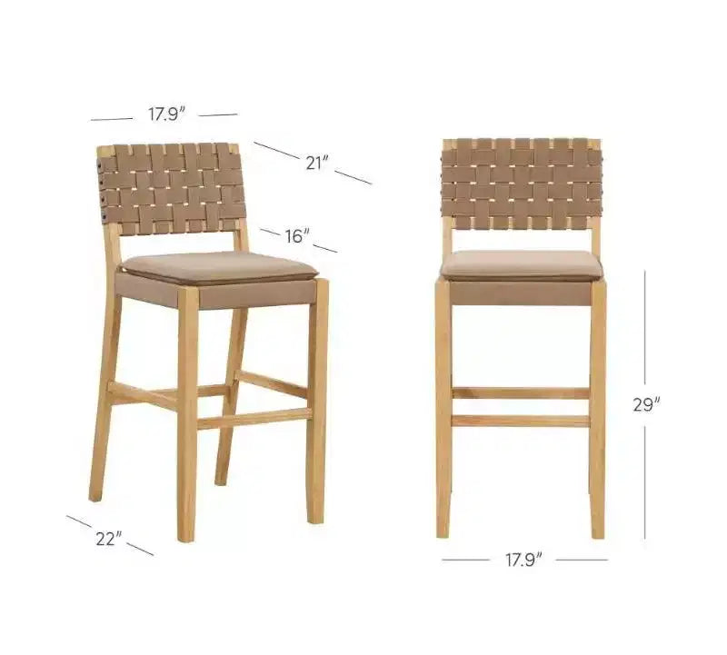 Set of 2 Counter Height Barstools with Faux Leather Back - Brown