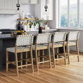 Set of 4 Counter Height Barstools with Woven Faux Leather - White