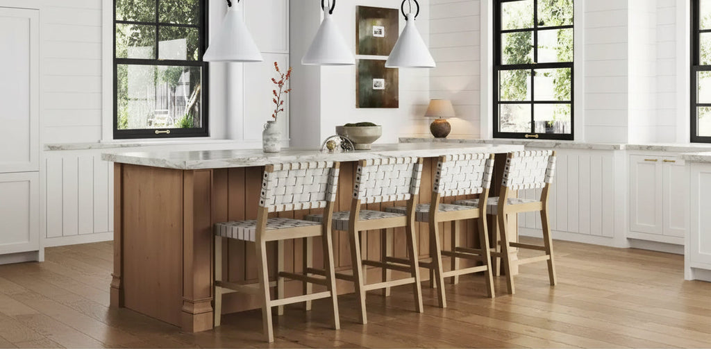 Set of 4 Counter Height Barstools with Woven Faux Leather - White