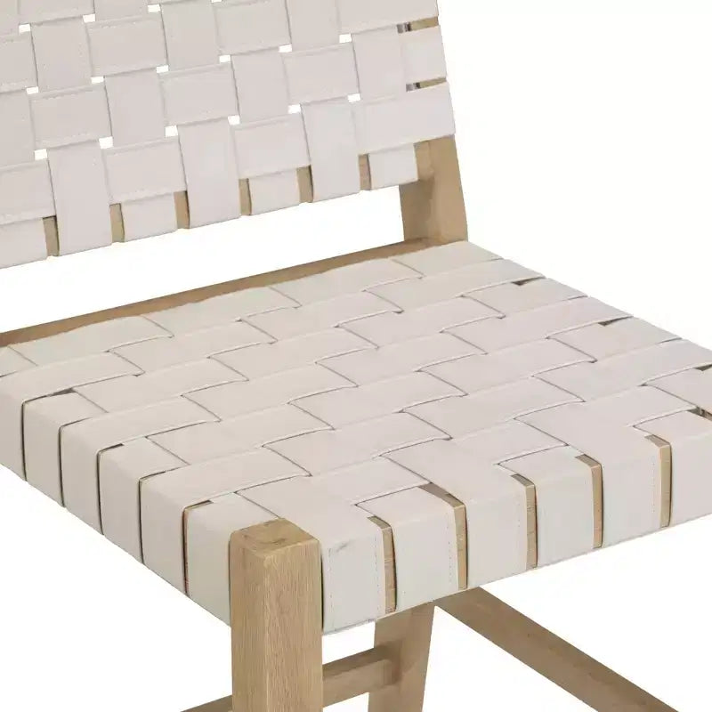 Set of 4 Counter Height Barstools with Woven Faux Leather - White
