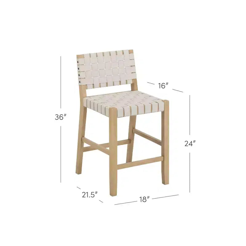 Set of 4 Counter Height Barstools with Woven Faux Leather - White