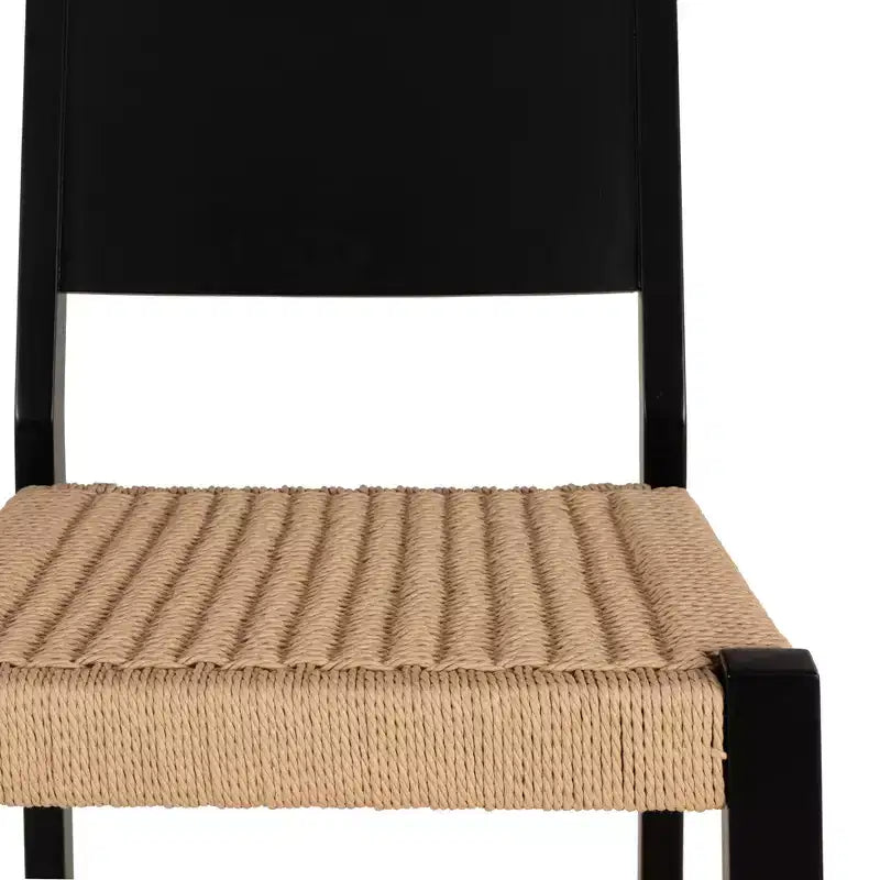 Set of 2 Mid-Century Counter Stools with Handwoven Rope Seat - Black