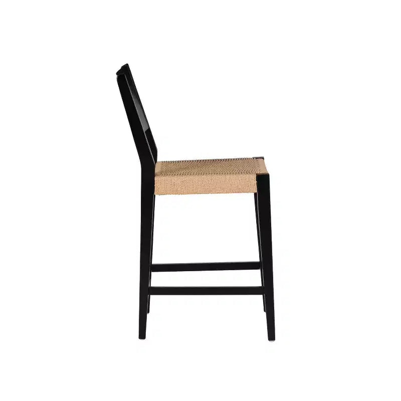 Set of 2 Mid-Century Counter Stools with Handwoven Rope Seat - Black