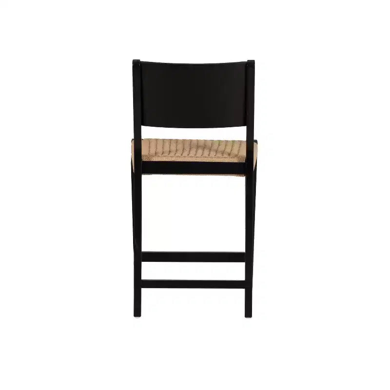 Set of 2 Mid-Century Counter Stools with Handwoven Rope Seat - Black