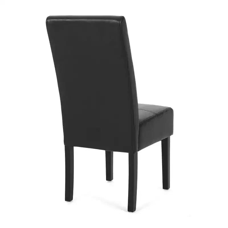 Set of 2 Faux Leather High Back Dining Chairs with T-Stitch - Black