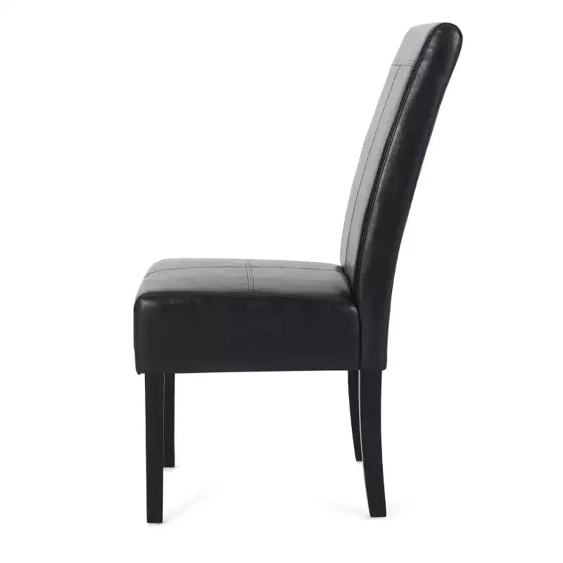 Set of 2 Faux Leather High Back Dining Chairs with T-Stitch - Black