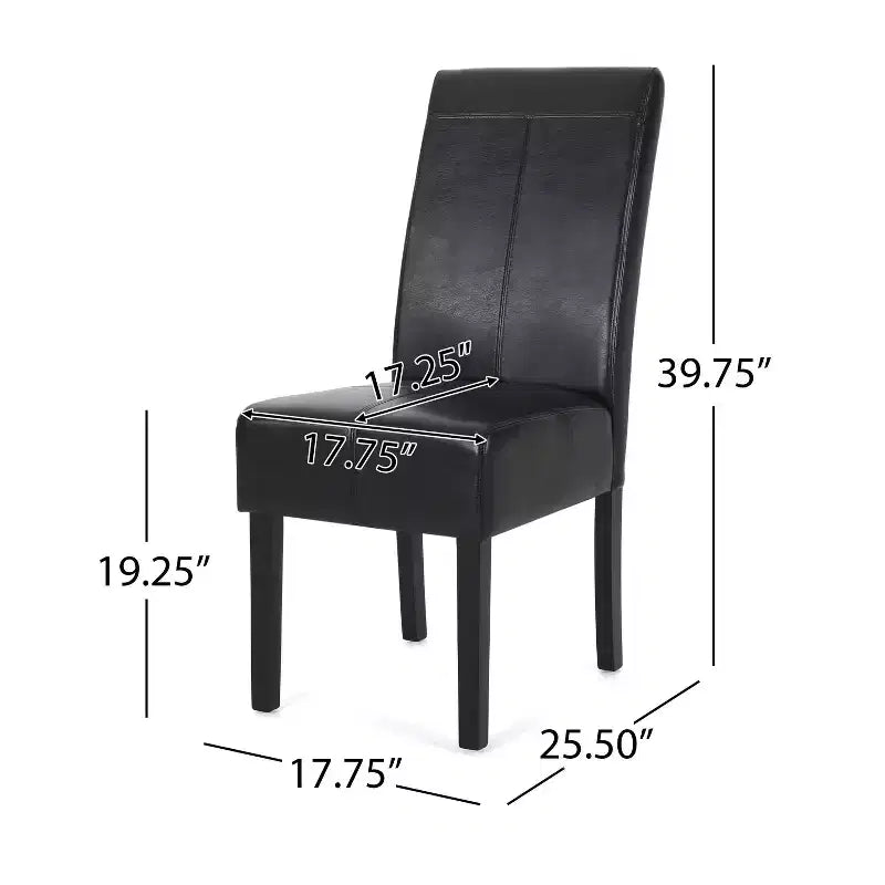 Set of 2 Faux Leather High Back Dining Chairs with T-Stitch - Black