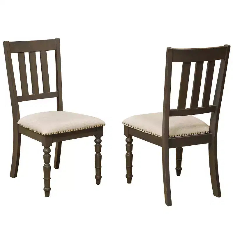 Set of 2 Upholstered Dining Chairs with Nail-Head Trim - Beige