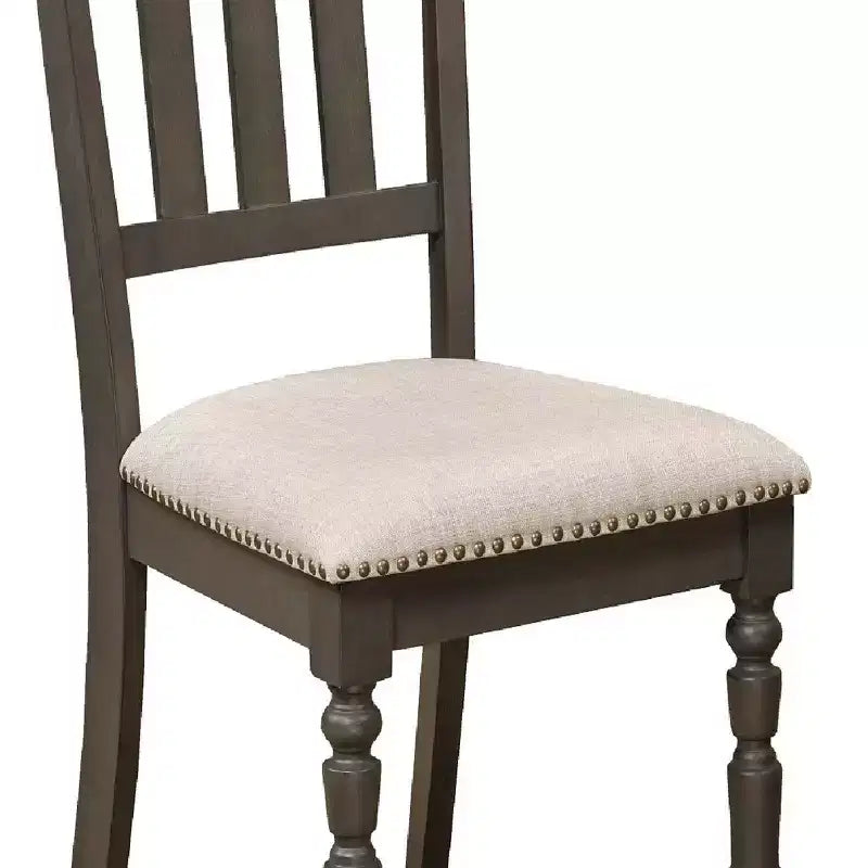 Set of 2 Upholstered Dining Chairs with Nail-Head Trim - Beige