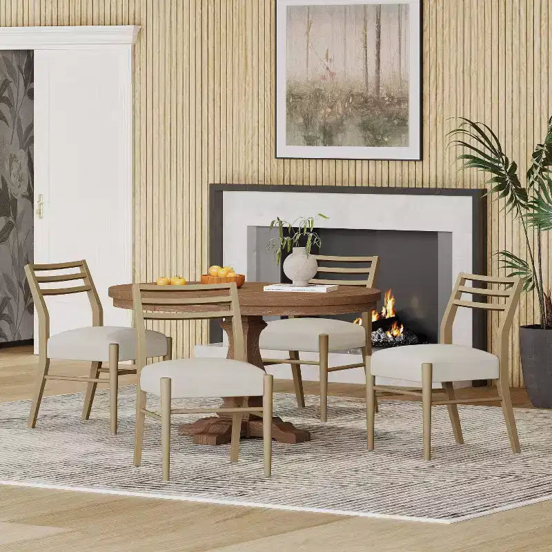 Christopher Knight Home 5pc Felly Upholstered Expandable Dining Set Natural Brown/Light Ash/Light Beige Tweed