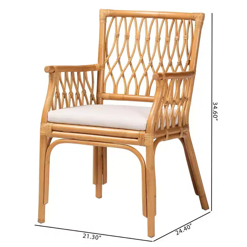 Natural Rattan Arm Chair with Removable Cushion - Light Honey