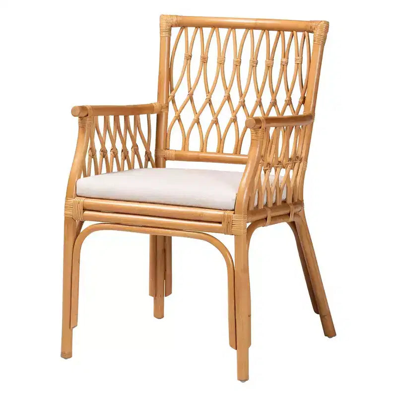 Natural Rattan Arm Chair with Removable Cushion - Light Honey