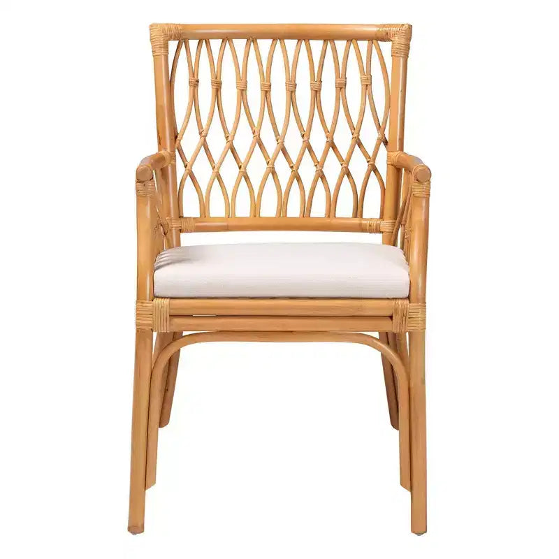 Natural Rattan Arm Chair with Removable Cushion - Light Honey