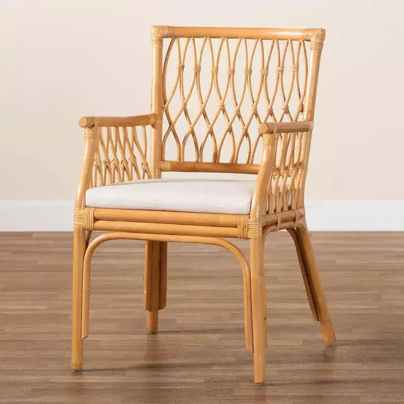 Natural Rattan Arm Chair with Removable Cushion - Light Honey
