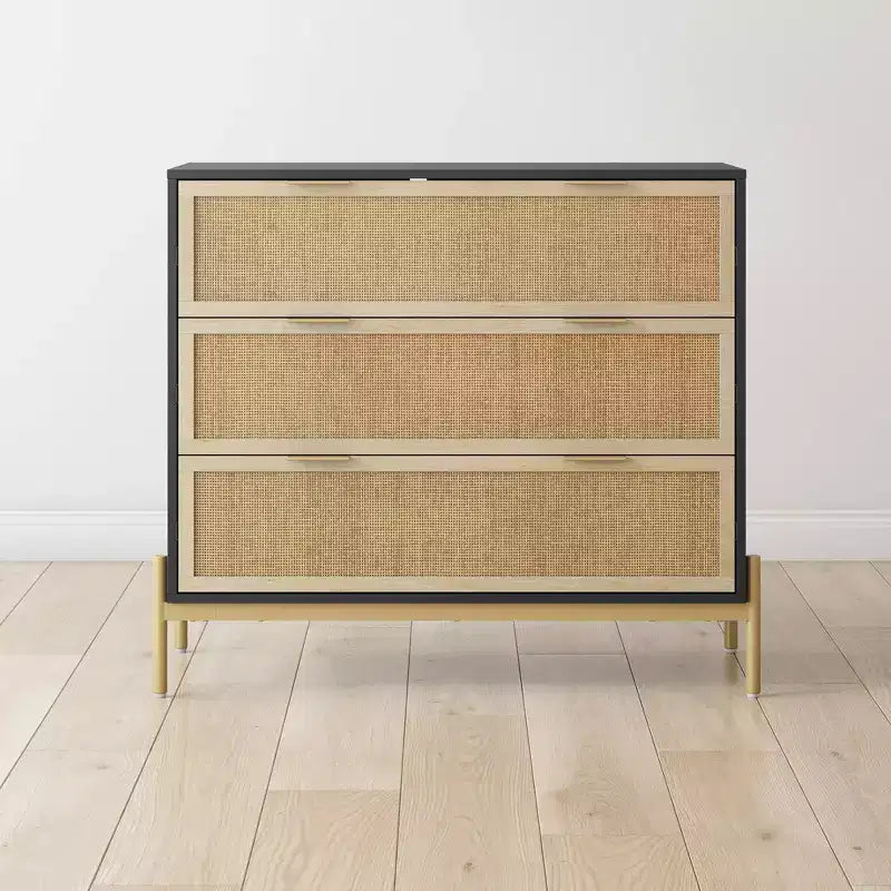Nathan James Andrew 3 Drawer Rattan Dresser Black/Light Oak