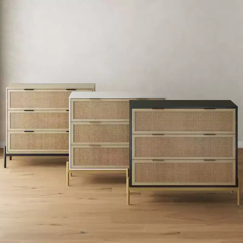Nathan James Andrew 3 Drawer Rattan Dresser Black/Light Oak