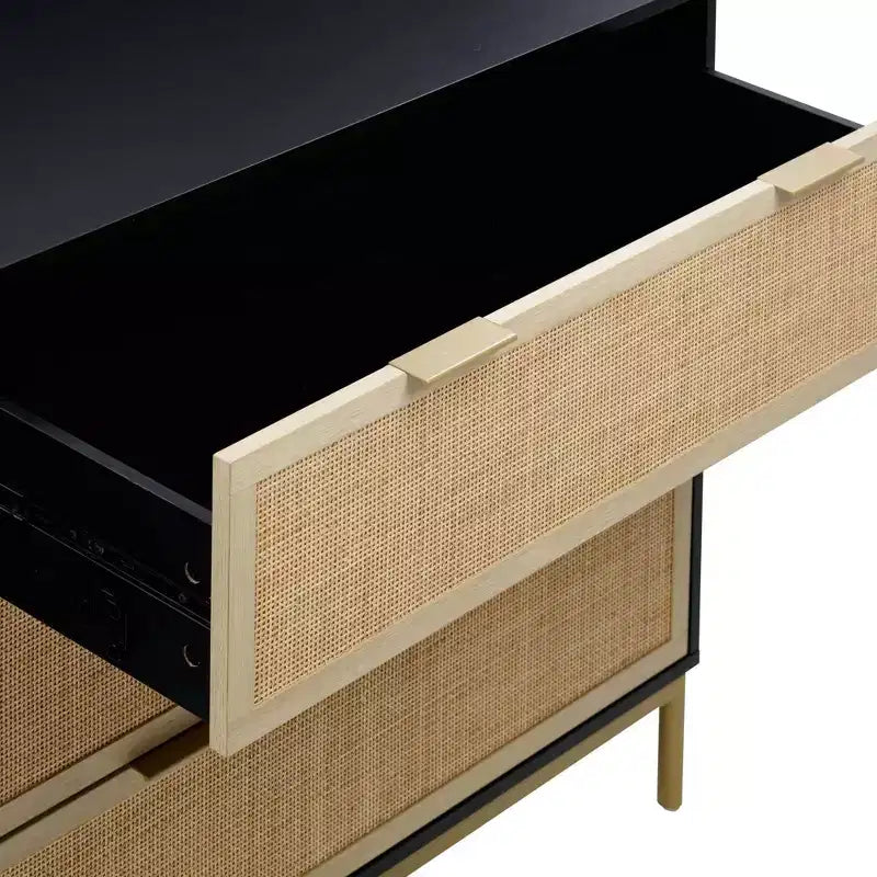 Nathan James Andrew 3 Drawer Rattan Dresser Black/Light Oak