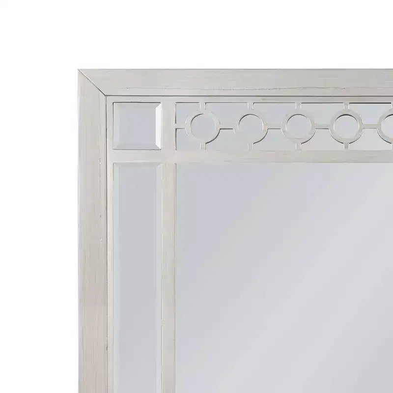 Dresser Mount Mirror with Silver Mirrored Frame & Geometric Trim