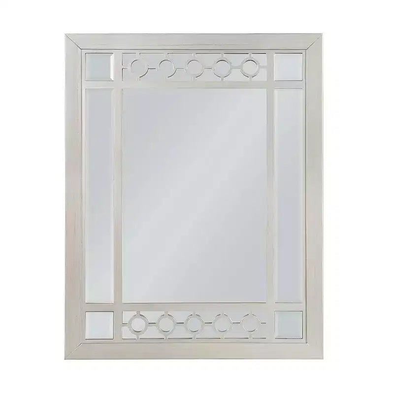 Dresser Mount Mirror with Silver Mirrored Frame & Geometric Trim