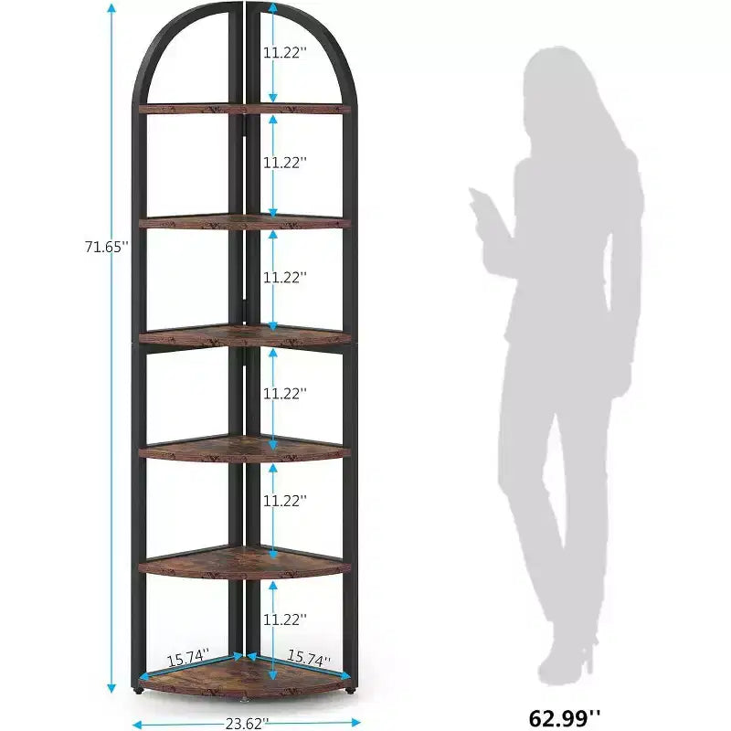 70.87" Tall 6-Tier Corner Bookcase & Plant Stand - Brown