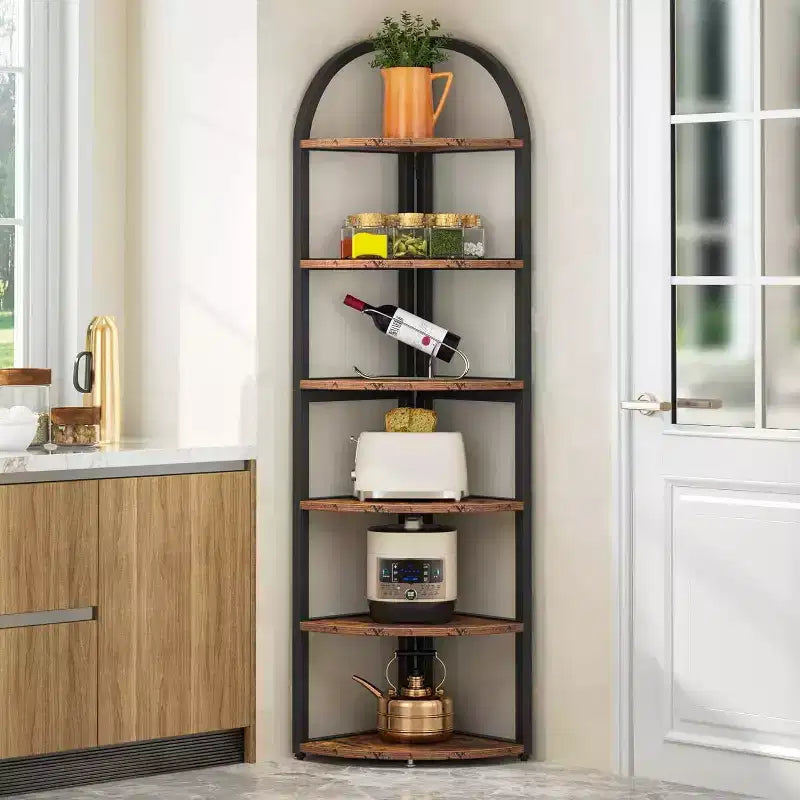 70.87" Tall 6-Tier Corner Bookcase & Plant Stand - Brown