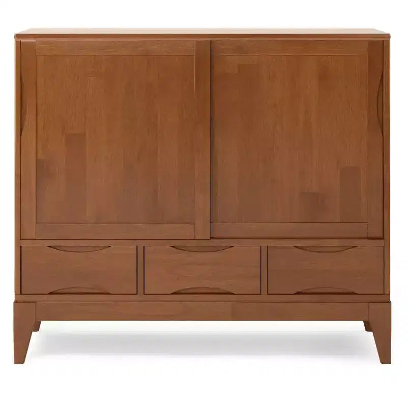 Medium Storage Cabinet with Sliding Doors, Shelves & Drawers - Teak Brown