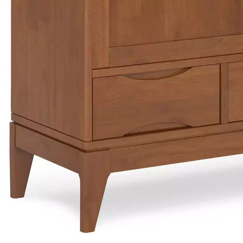 Medium Storage Cabinet with Sliding Doors, Shelves & Drawers - Teak Brown