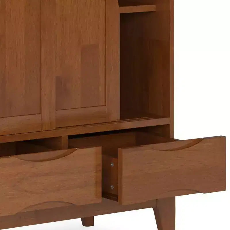 Medium Storage Cabinet with Sliding Doors, Shelves & Drawers - Teak Brown