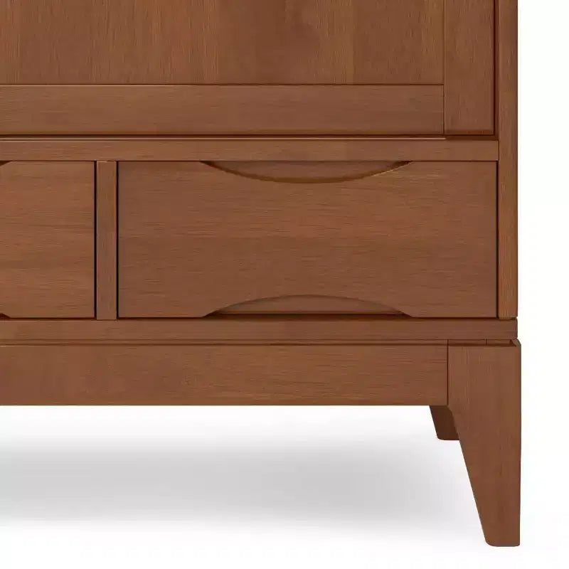 Medium Storage Cabinet with Sliding Doors, Shelves & Drawers - Teak Brown