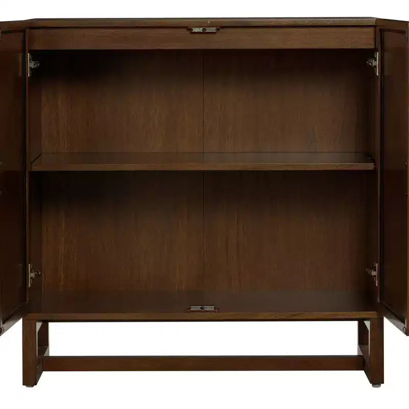Boho Wood Storage Cabinet with Arched Rattan Doors - Dark Brown