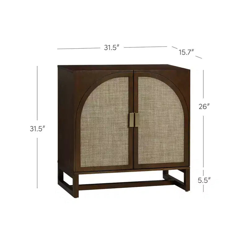 Boho Wood Storage Cabinet with Arched Rattan Doors - Dark Brown