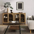 Console Storage Cabinet with Curved Tempered Glass Doors - Brown