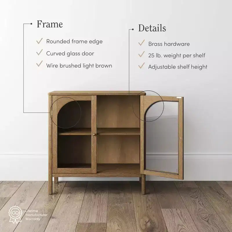 Console Storage Cabinet with Curved Tempered Glass Doors - Brown