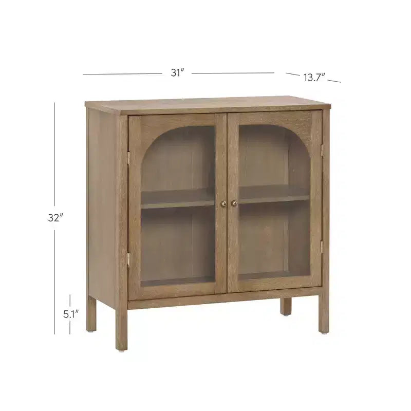 Console Storage Cabinet with Curved Tempered Glass Doors - Brown