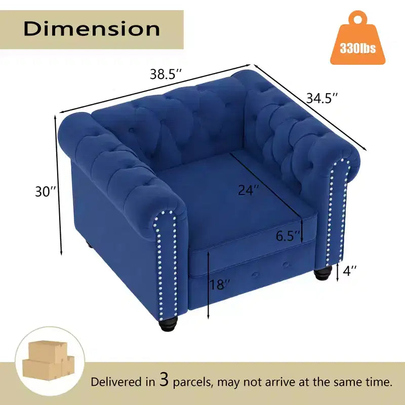 6 Seater 3pcs Linen Chesterfield Couches, Armchair Loveseat Sofa Set Tufted Couch for Living Room -Morden Fort