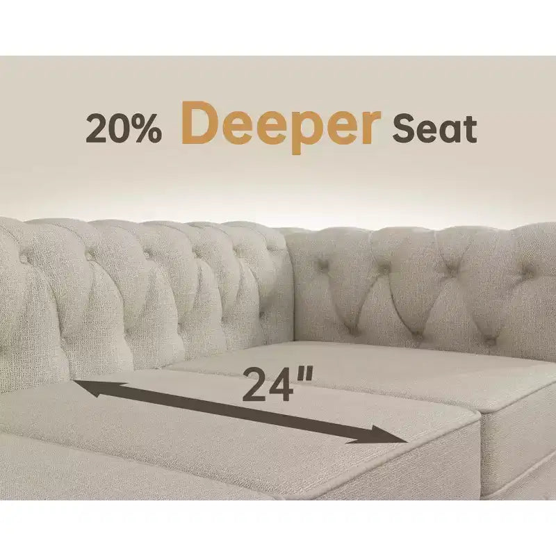 6 Seater 3pcs Linen Chesterfield Couches, Armchair Loveseat Sofa Set Tufted Couch for Living Room -Morden Fort