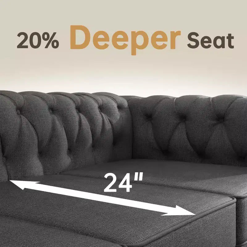6 Seater 3pcs Linen Chesterfield Couches, Armchair Loveseat Sofa Set Tufted Couch for Living Room -Morden Fort