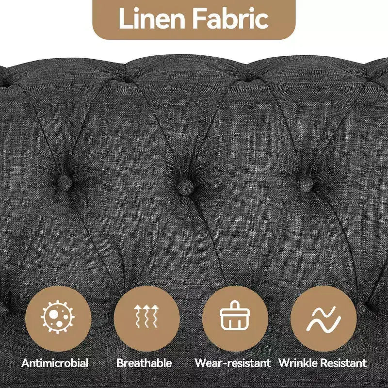 6 Seater 3pcs Linen Chesterfield Couches, Armchair Loveseat Sofa Set Tufted Couch for Living Room -Morden Fort