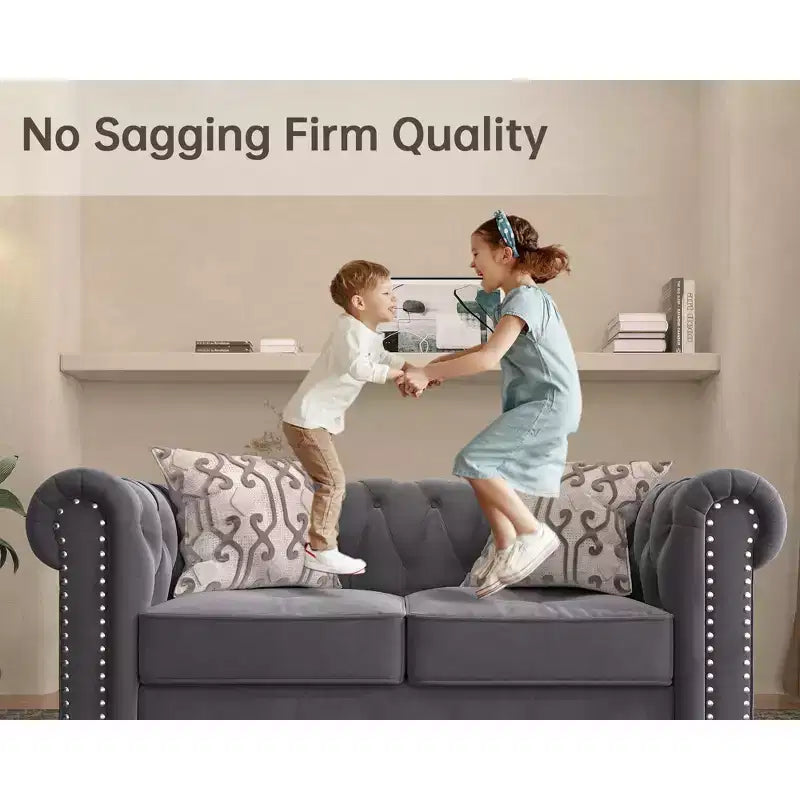 6 Seater 3pcs Linen Chesterfield Couches, Armchair Loveseat Sofa Set Tufted Couch for Living Room -Morden Fort