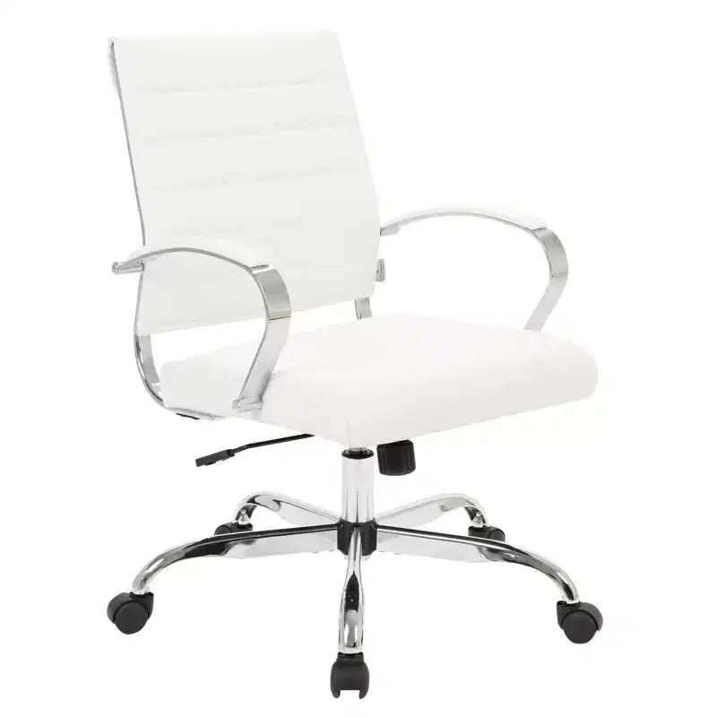 LeisureMod Benmar Ribbed Leather Office Chair - Mid-Century Modern Swivel & Tilt Executive Desk Chair - Chrome Base